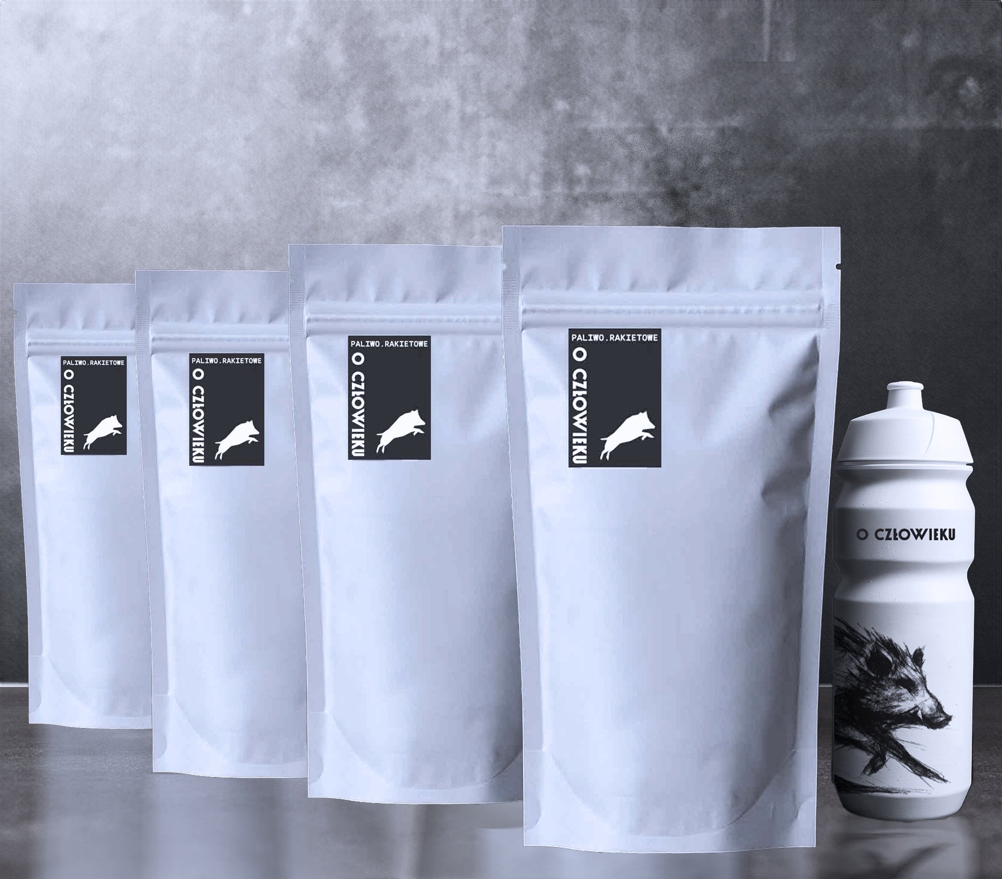 2 DZIKI: 8x paliwo rakietowe 7,2 Kg (40x160 g CHO), 4x za rege kaszka 8,8 kg, 2x zestaw bidonów O CZŁOWIEKU